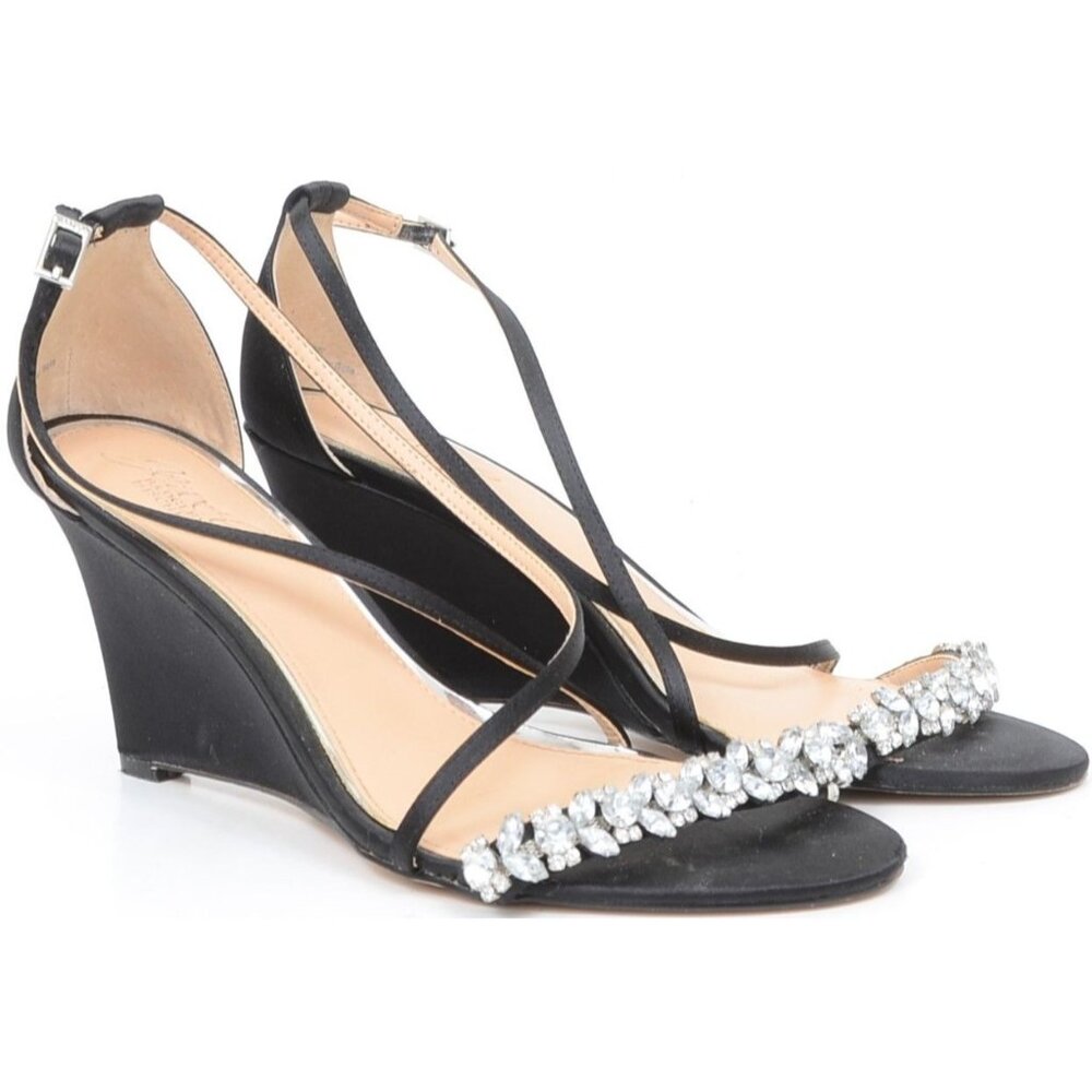 Badgley Mischka Satin Rhinestones Wedge Heels Women's 8.5 Wedding Formal Bridal